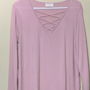 Light Pink Criss Cross Long Sleeve Top Size Large